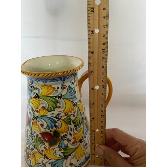 Orvieto Hand Painted Pitcher with Red Fleur De Lis Design - Picture 10 of 10